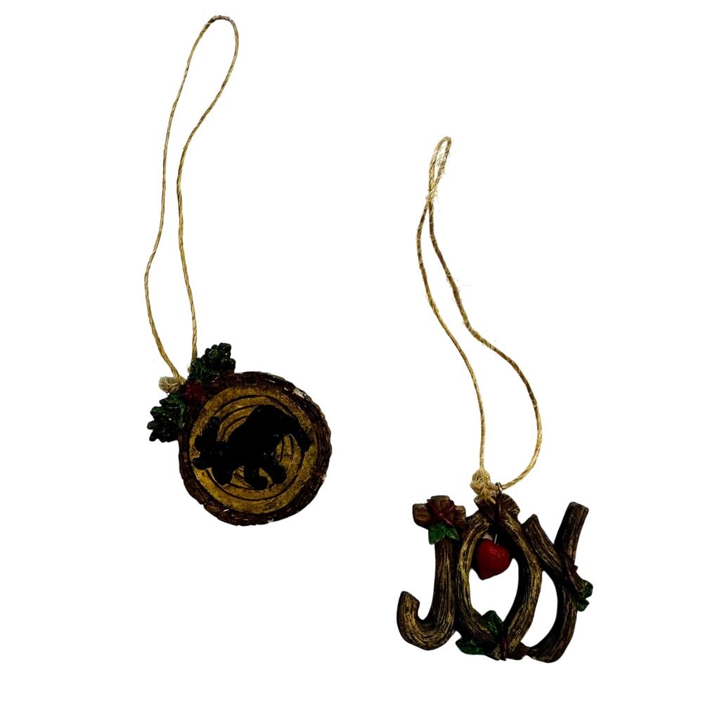 Primitive Farmhouse Cabin Christmas Bundle Of 2 Moose & Joy Small Tree Ornaments